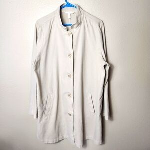 Eileen Fisher Organic Cotton Hemp Light Khaki Stand Collar Jacket-Size XL